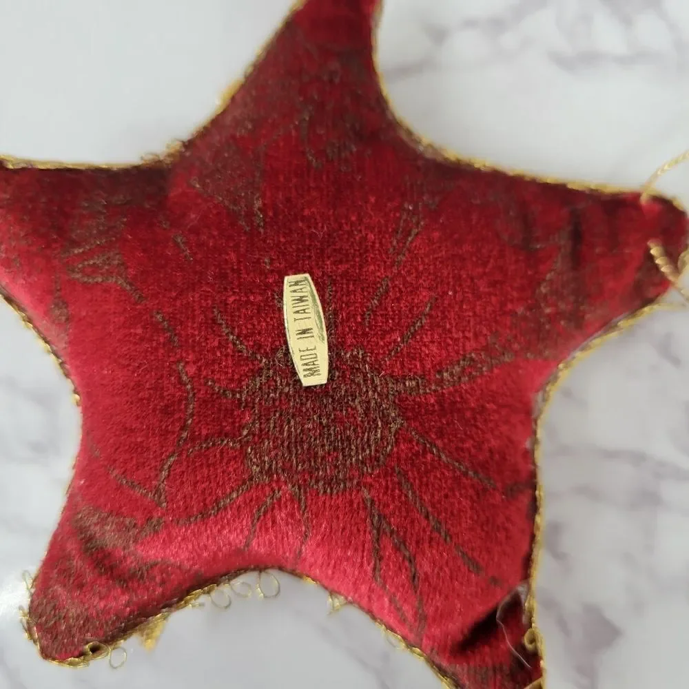 Vintage Red & Gold Velvet Christmas Ornaments Soft Non Breakable 90's